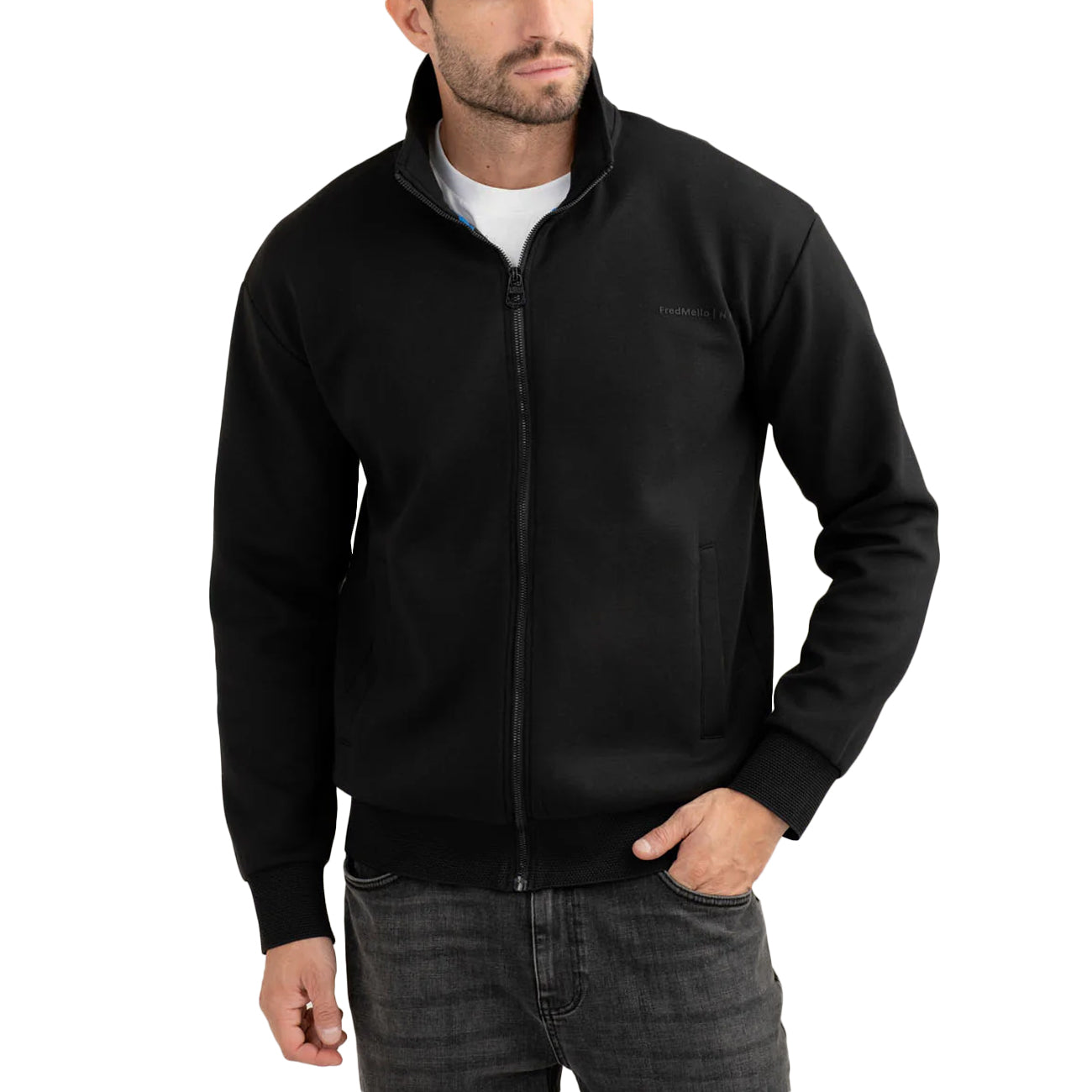 FRED MELLO Felpa Full Zip Con Scritta 3D FM25W07FZ A0951 BLACK 