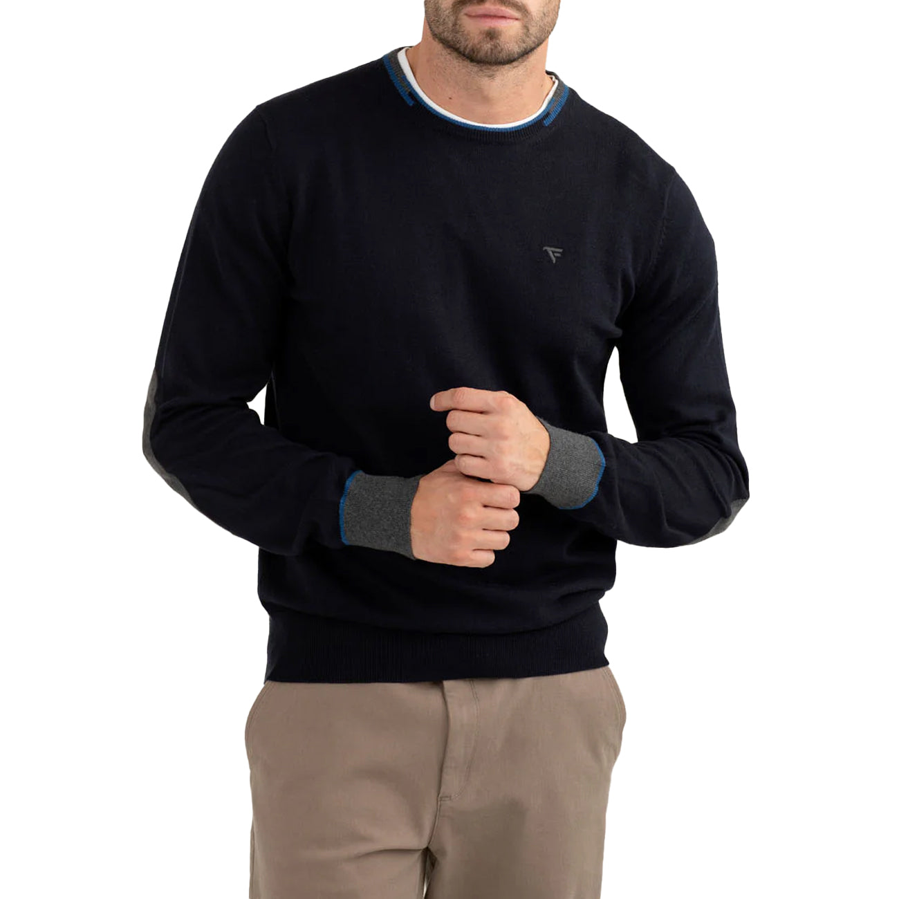 FRED MELLO Maglia Girocollo Con Patch Sui Gomiti FM25W14MG A0601 BLUE 
