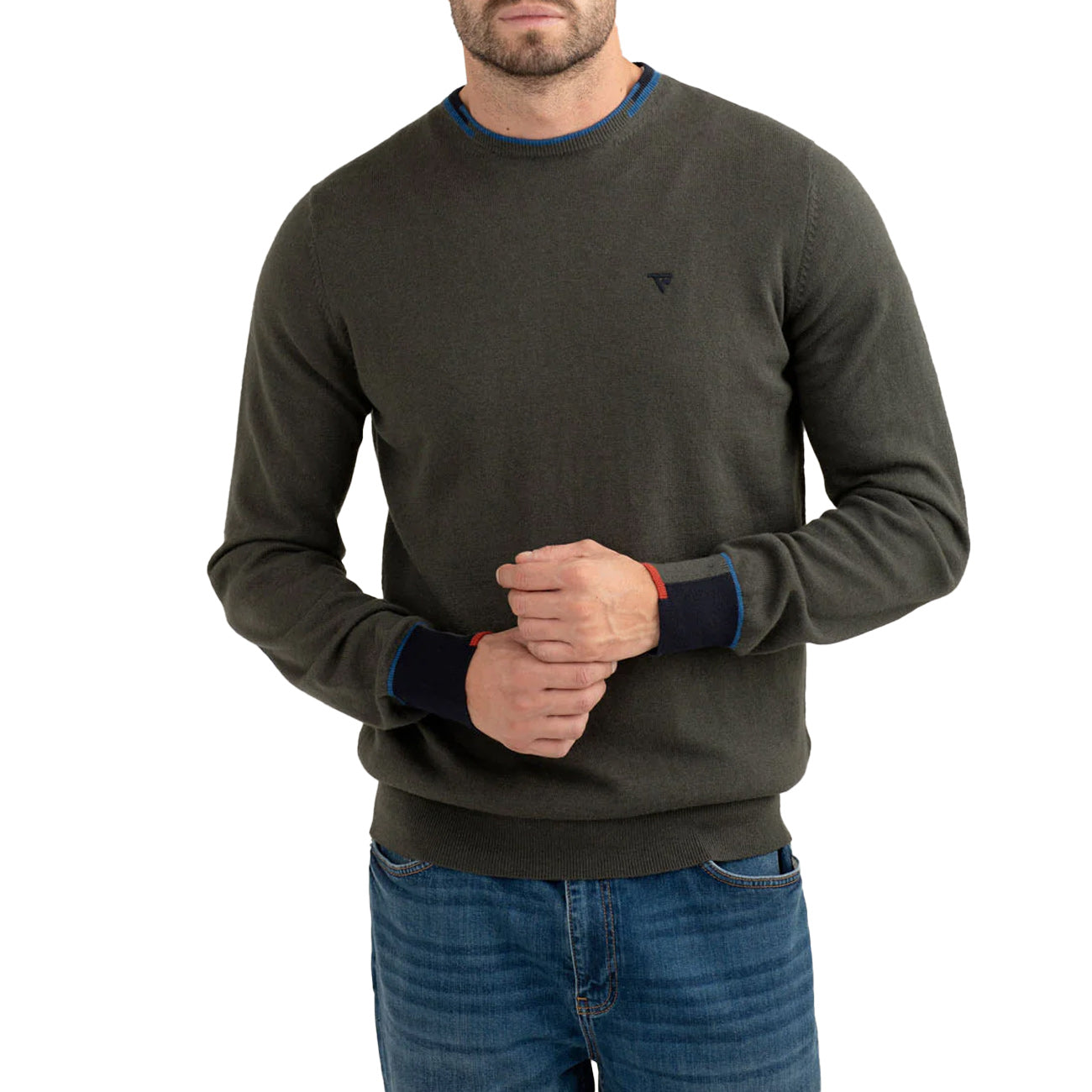 FRED MELLO Maglia Girocollo Con Patch Sui Gomiti FM25W14MG A0804 ARMY 