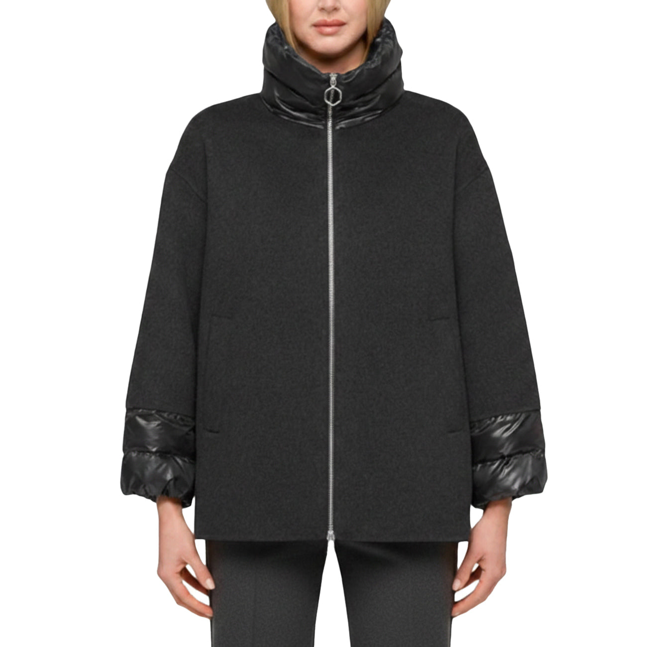 HOX Cappotto 3/4 Alpaca Con Polsi In Piuma XD6713 WW20 CARBON 