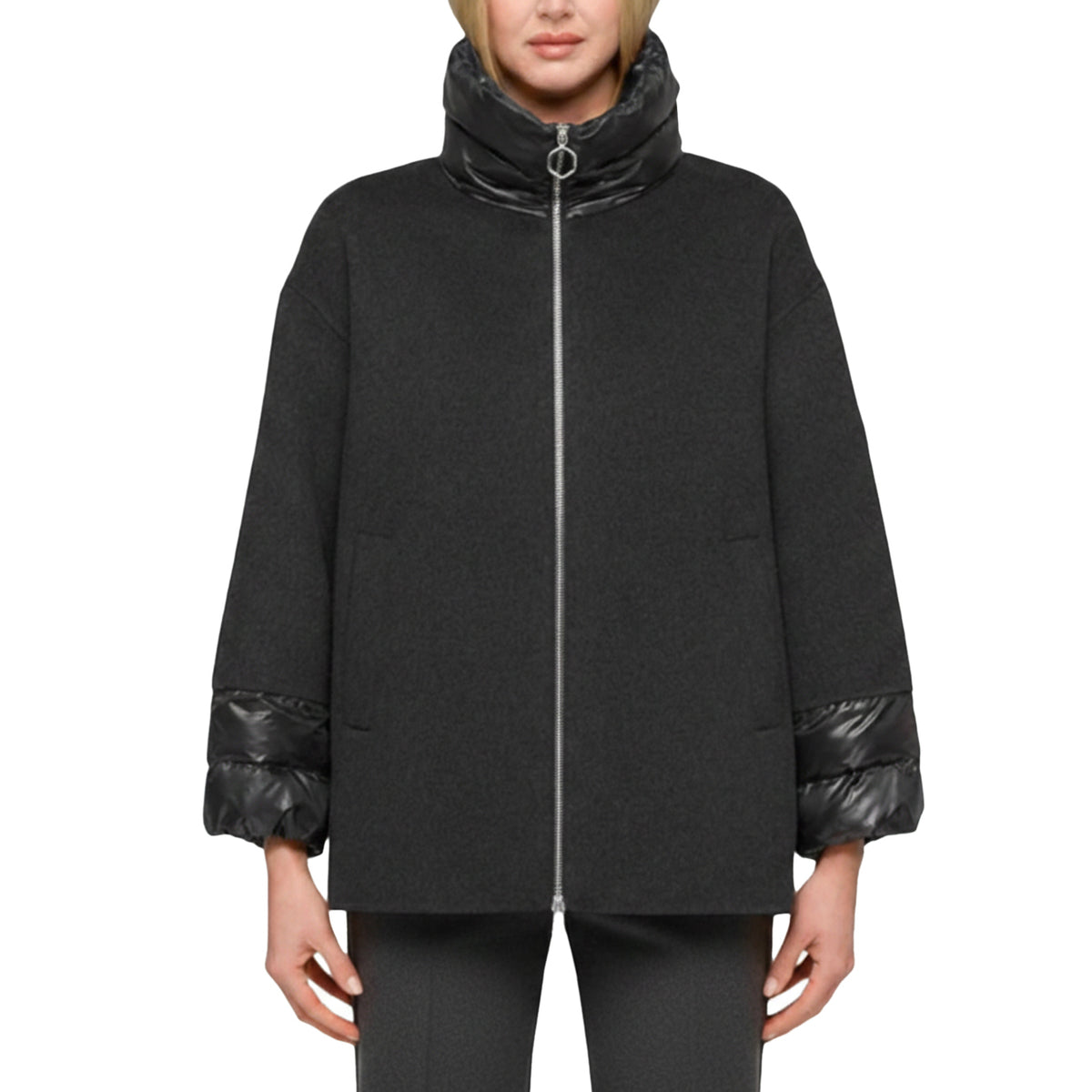 HOX Cappotto 3/4 Alpaca Con Polsi In Piuma XD6713 WW20 CARBON 