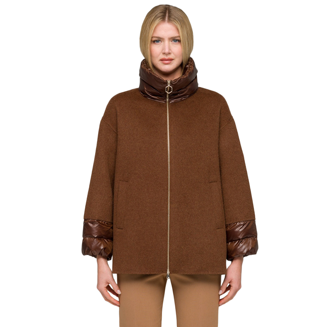 HOX Cappotto 3/4 Alpaca Con Polsi In Piuma XD6713 WW34 QUARZO FUME 