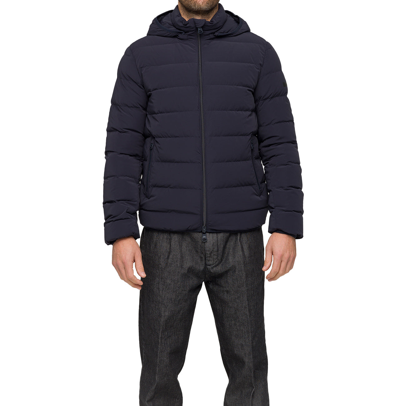 HOX Piumino Corto Con Zip E Cappuccio XU5730 NS25 BLU 