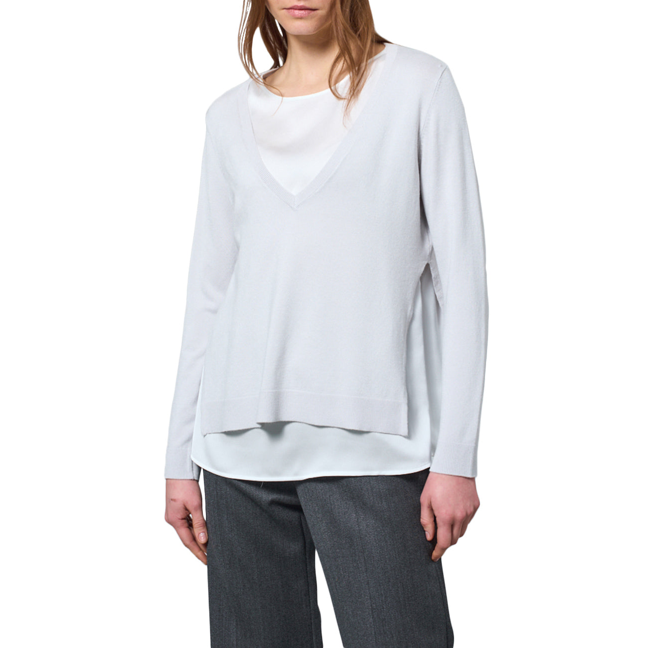 MAIDA MILA Maglia Con Scollo V In Viscosa E Top In Seta 1061 009 PERLA 