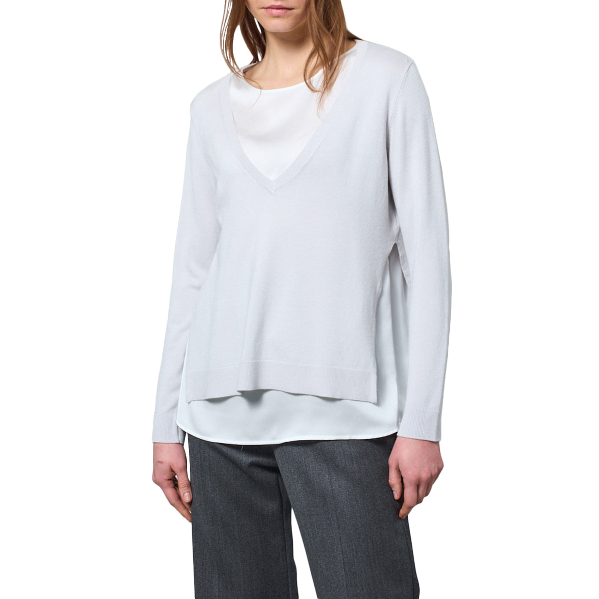 MAIDA MILA Maglia Con Scollo V In Viscosa E Top In Seta 1061 009 PERLA 