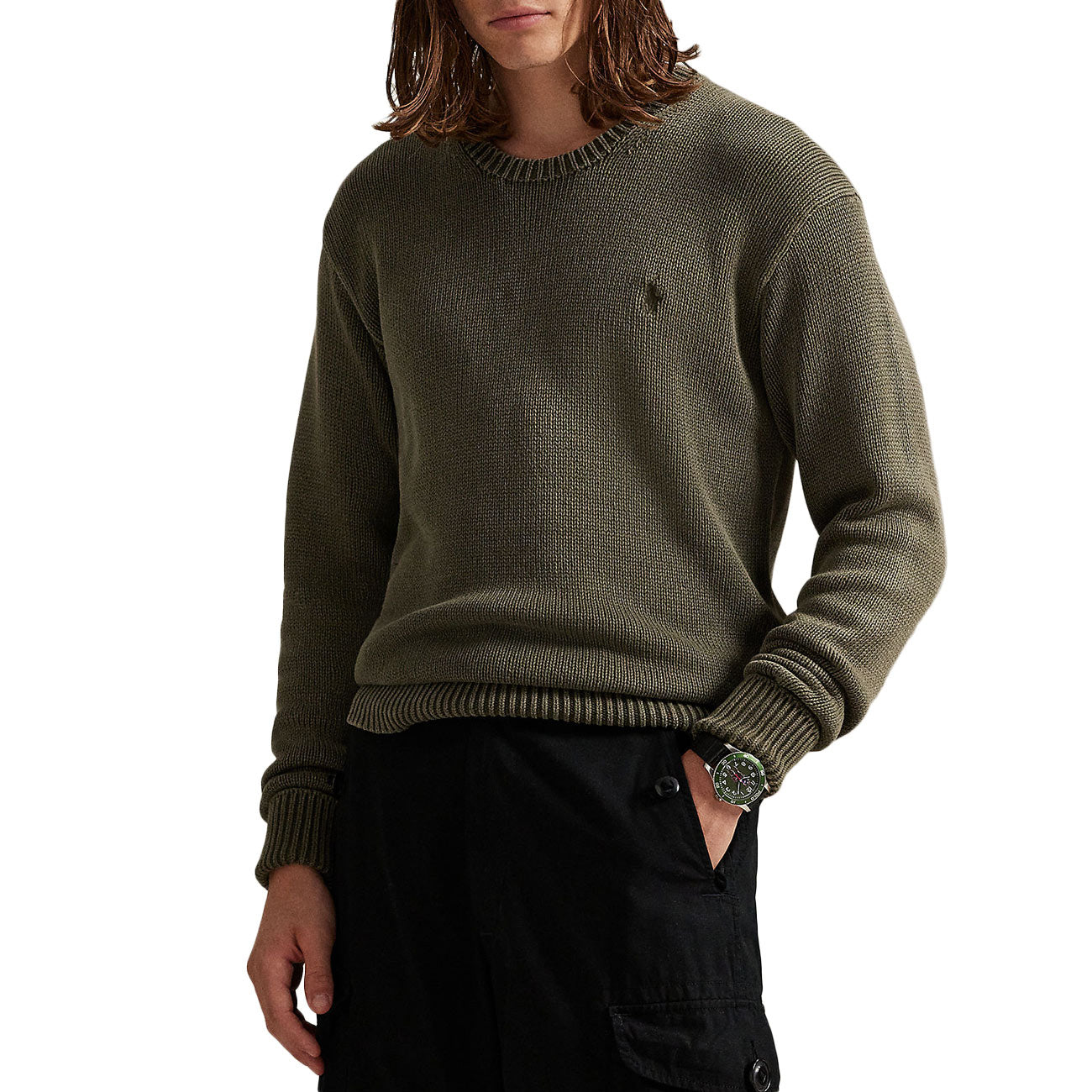POLO RALPH LAUREN Maglione In Cotone Tinto In Capo 710981614 002 COMPANY OLIVE 