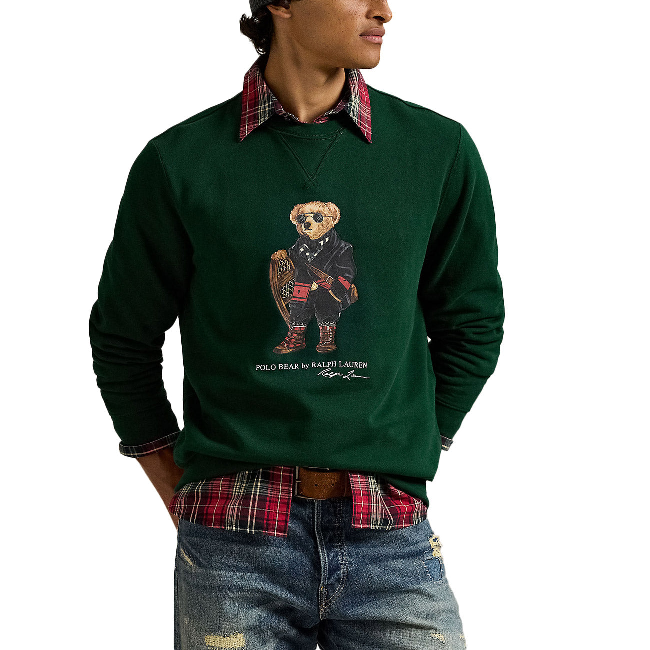POLO RALPH LAUREN Felpa In Pile Con Orso Polo 710981794 001 MOSS AGATE HOLIDAY BEAR 