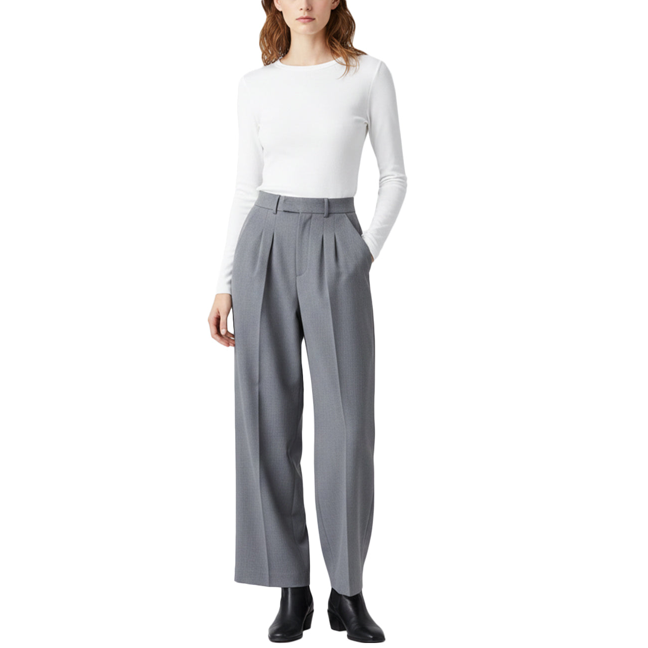 SKILLS MILANO Pantalone Ampio Con Pinces W301ALICE690W721 930 GRIGIO CHIARO 