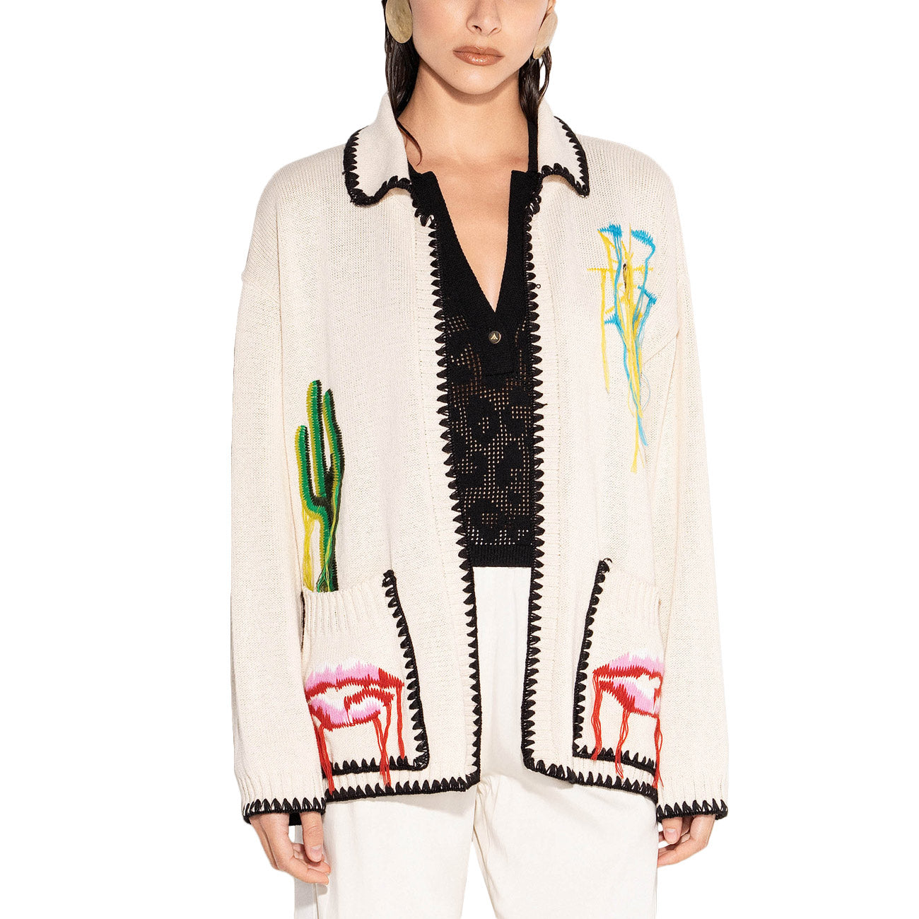 AKEP Cardigan Con Patch E Bordi A Contrasto GBKD13050 PANNA 
