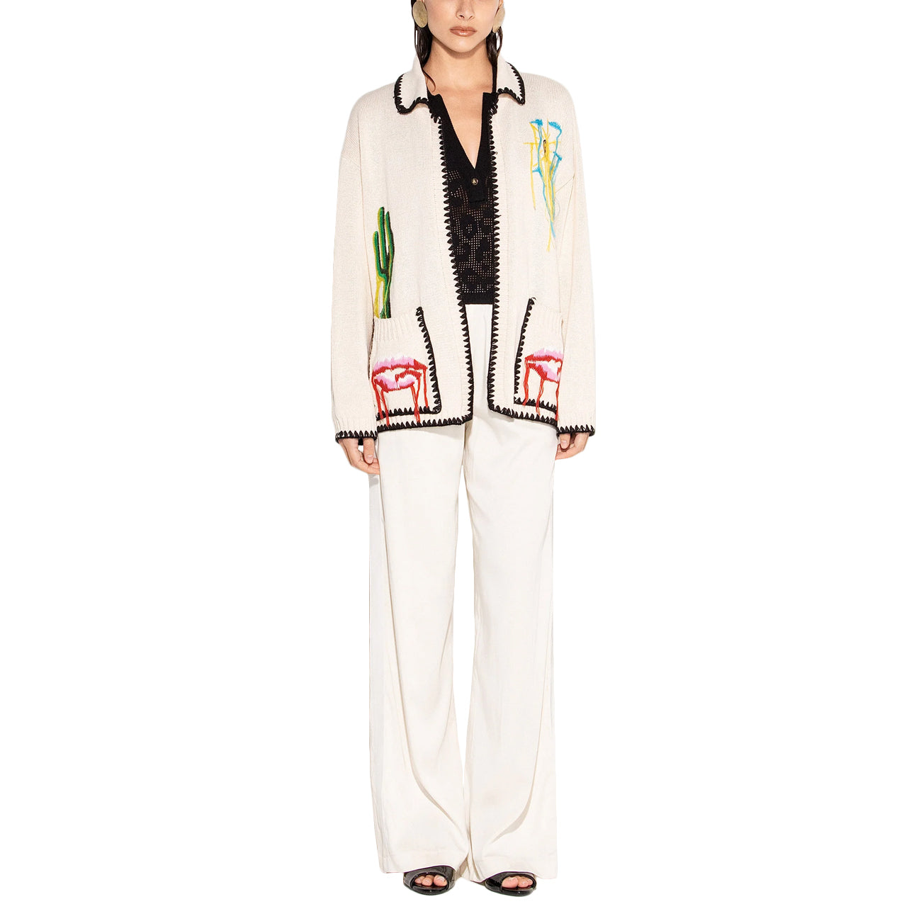 AKEP Cardigan Con Patch E Bordi A Contrasto GBKD13050 PANNA 