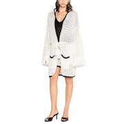 AKEP Cardigan Lungo Con Cappuccio E Profili A Contrasto GBKD13252 BIANCO/NERO 