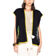 AKEP Cardigan Smanicato Con Bordi A Contrasto E Motivo Grafico GLKD13049 NERO 