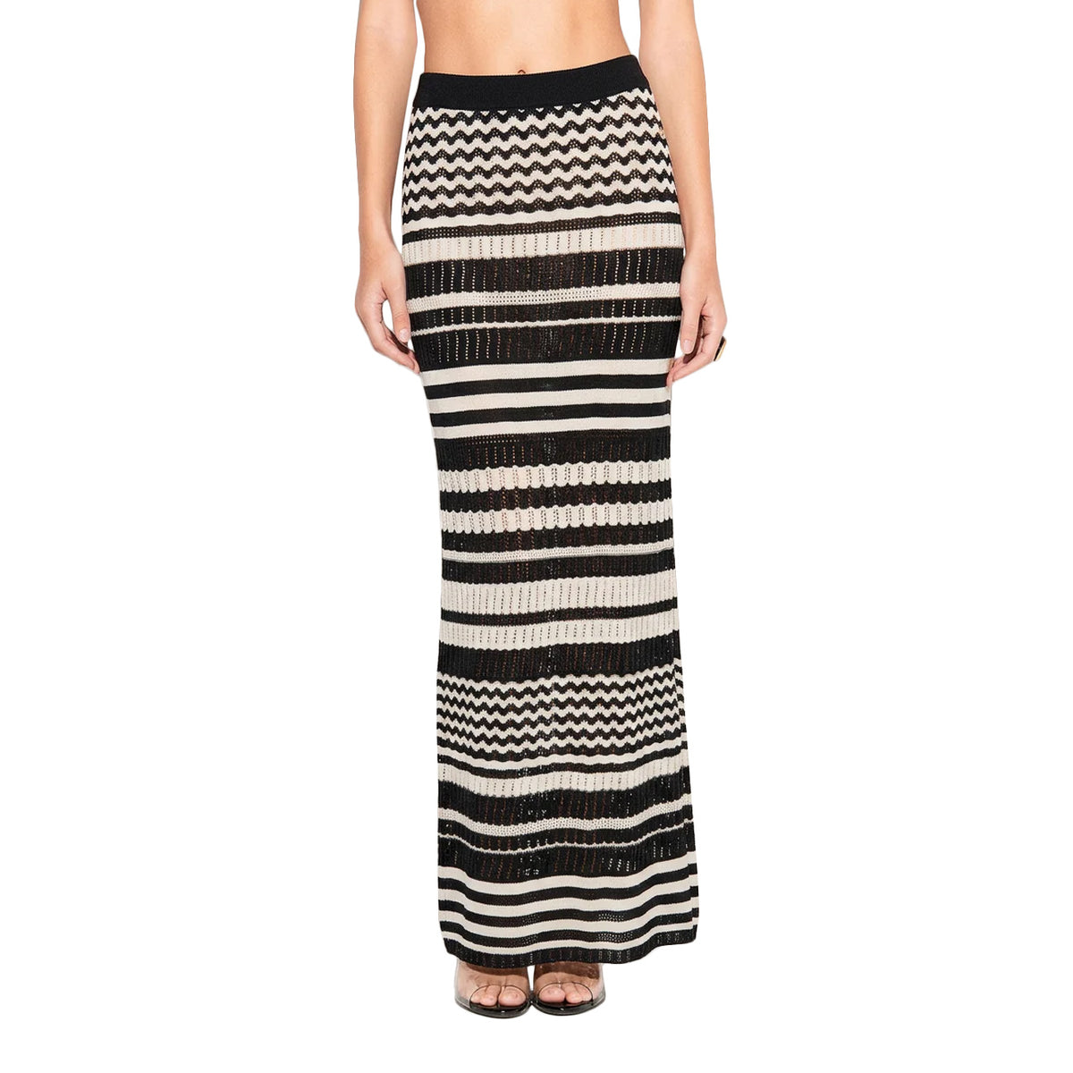 AKEP Gonna Lunga A Righe In Maglia GOKD13207 NERO/BIANCO 