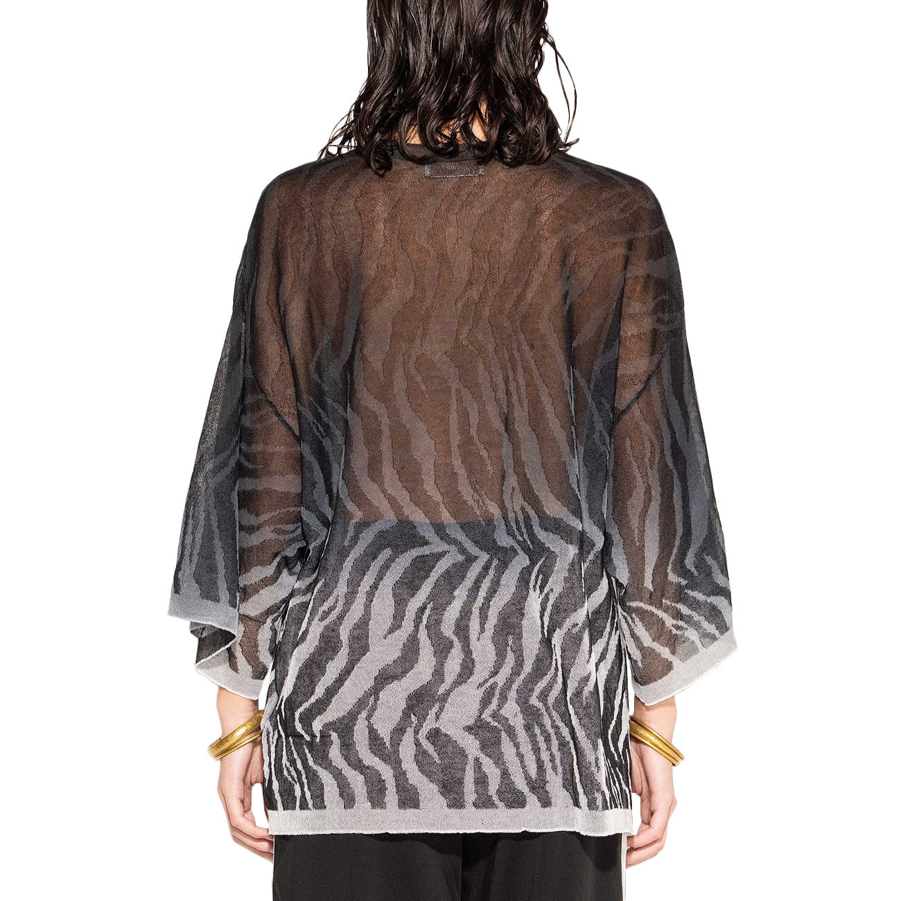 AKEP Maglia Con Stampa Sfumata Animalier MGKD13244 ECRU/NERO 
