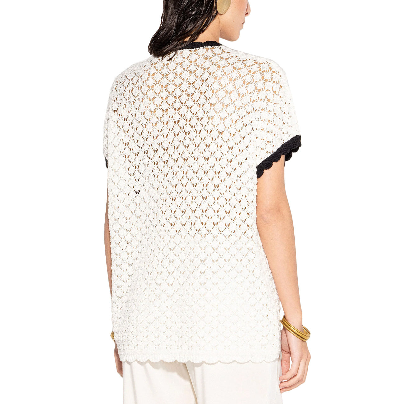 AKEP Maglia Con Profili A Contrasto E Lacci Con Nappine MGKD13251 BIANCO/NERO 