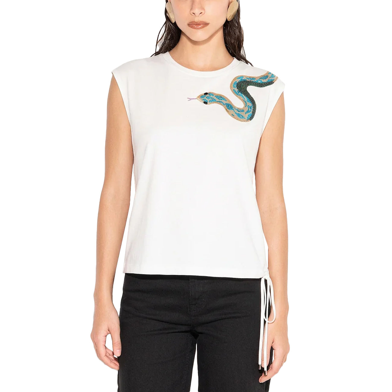 AKEP Top Smanicato Con Applicazione Paillettes TSKD13193 BIANCO 