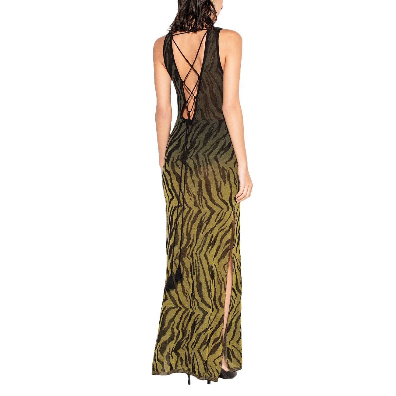 AKEP Abito Lungo Con Stampa Animalier VSKD13243 VERDE/NERO 