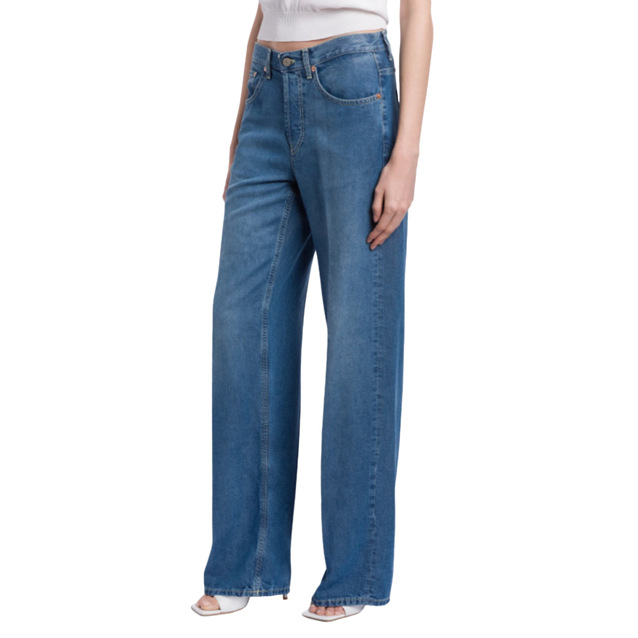 DONDUP Jeans Jacklyn Wide Leg In Denim Fisso Lyocell DP427 DF0266 LV9 800 BLU MEDIO 