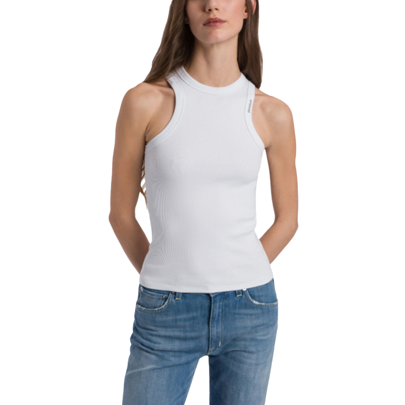 DONDUP Canotta Girocollo Slim In Costina Di Cotone DS071 JS0314 XXX 000 BIANCO 
