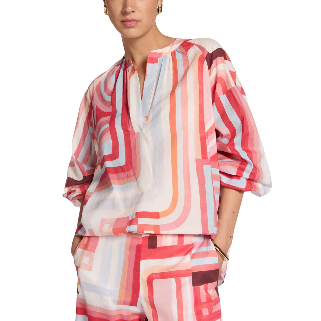 ELENA MIRO' Blusa Stampa Geometrica 2008Z000057N 41 CORALLO 