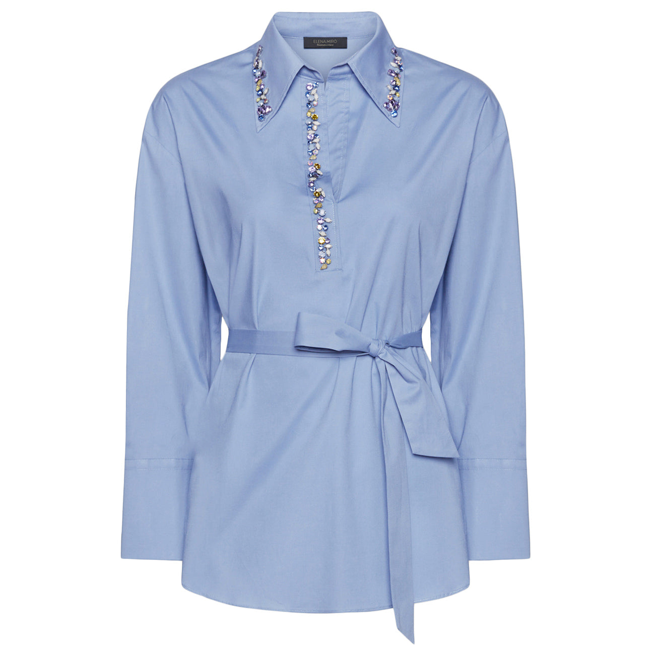 ELENA MIRO' Camicia In Popeline Con Cristalli 2040Z000020N 0F4 PERVINCA 