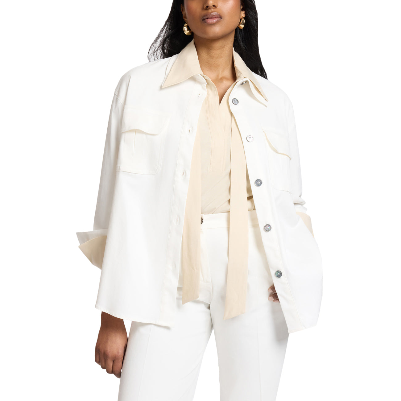 ELENA MIRO' Camicia In Gabardina Con Tasche 5023Z000028N 011 BIANCO 