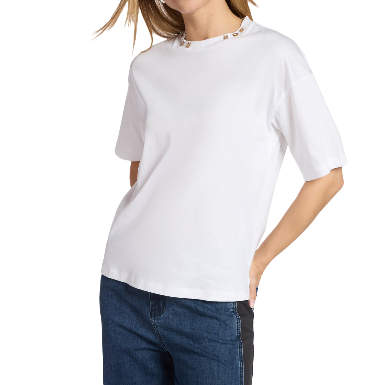 ELENA MIRO' T-shirt Con Applicazioni Monogram G065Z000583N 001 BIANCO OTTICO 