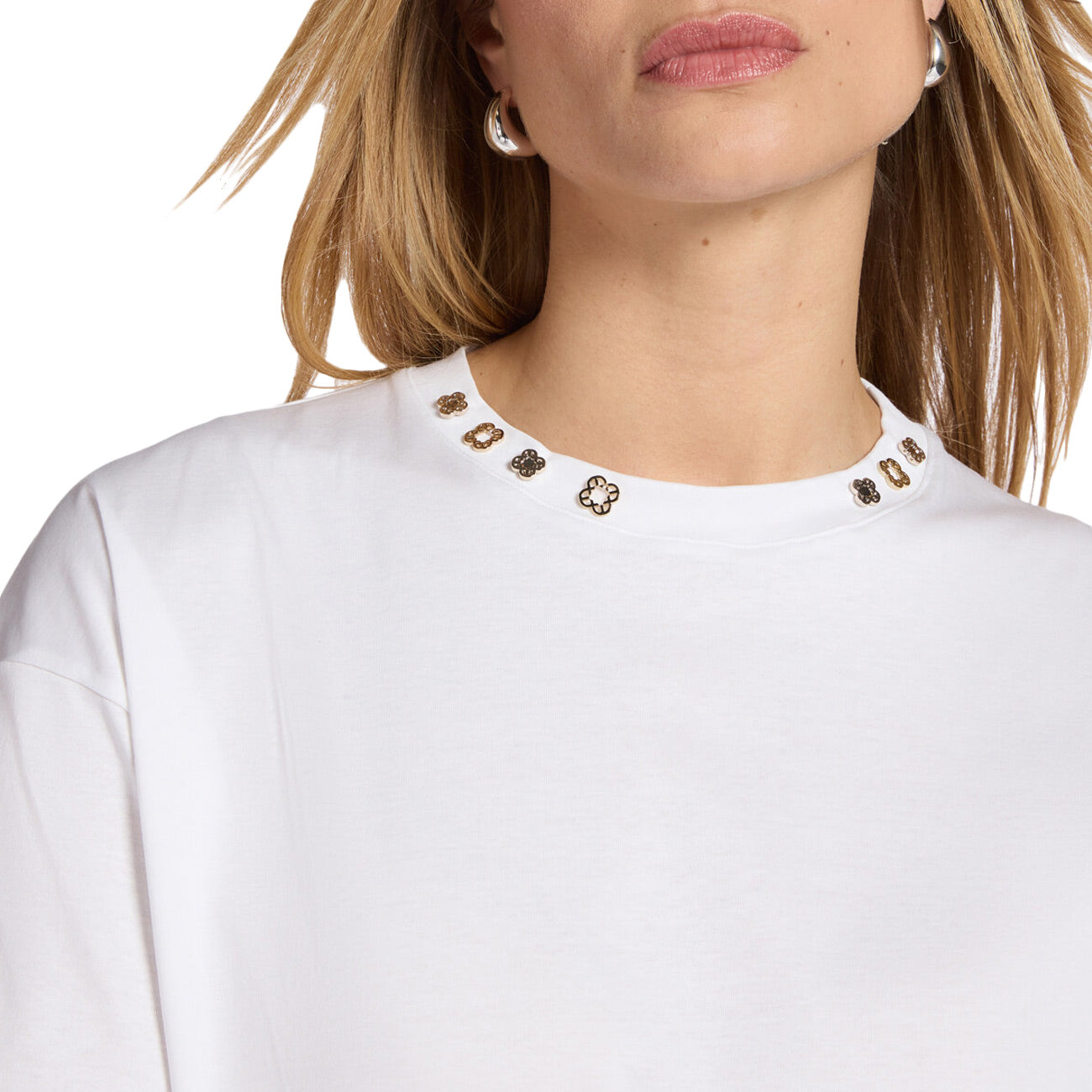 ELENA MIRO' T-shirt Con Applicazioni Monogram G065Z000583N 001 BIANCO OTTICO 