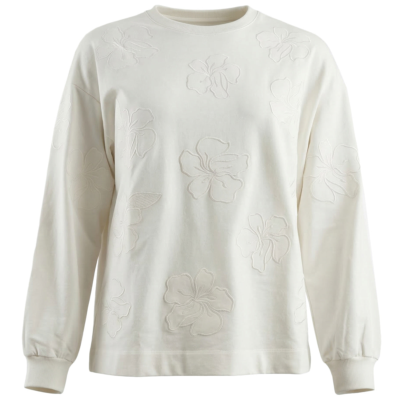ELENA MIRO' Felpa Girocollo Con Inserti Floreali G891Z000556N 011 OFF WHITE 
