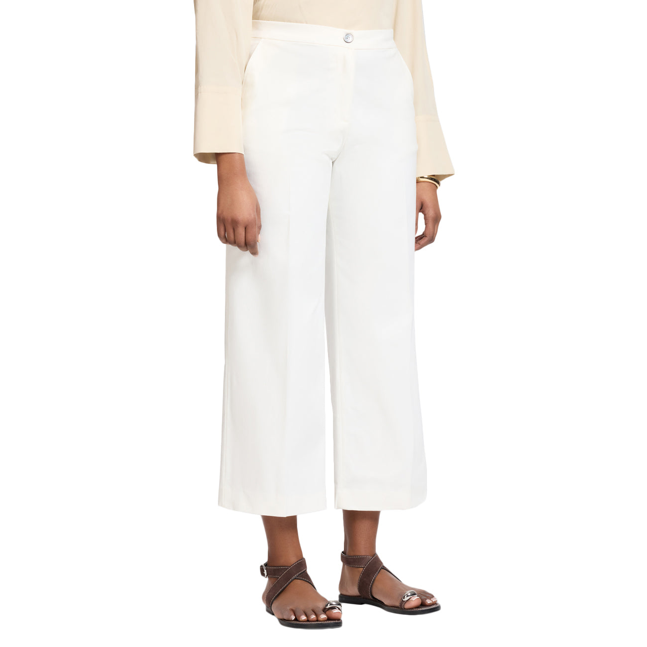 ELENA MIRO' Pantaloni Cropped In Gabardina P020P000470N 011 AVORIO 