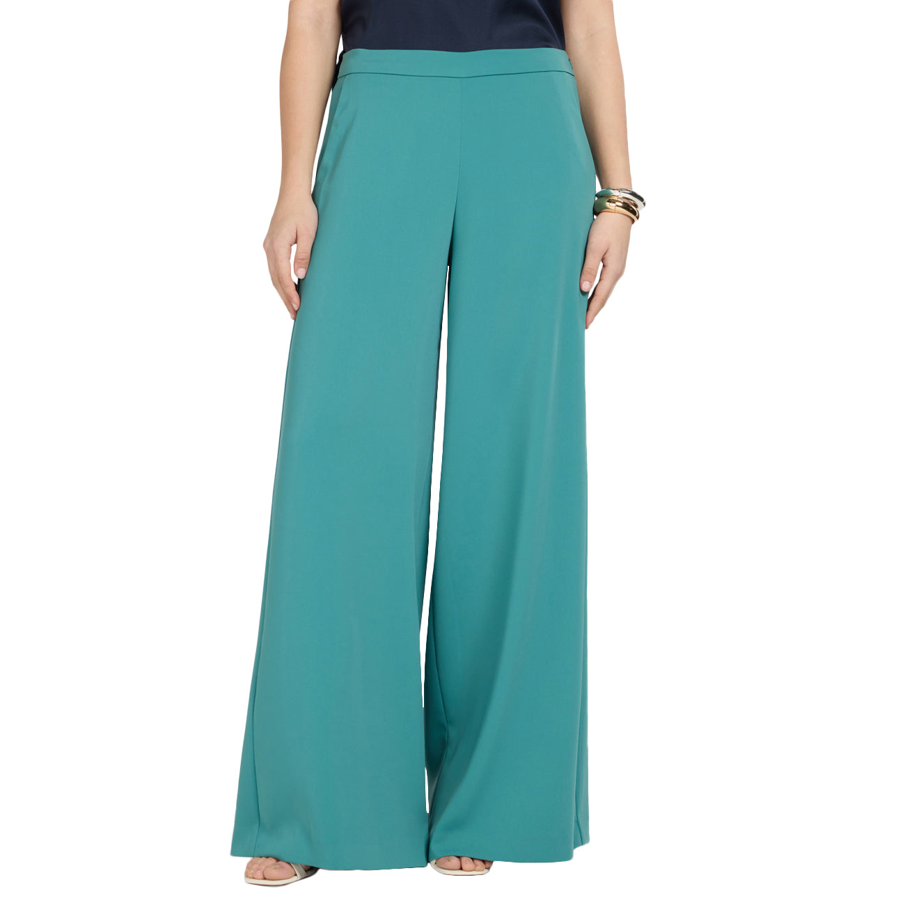 ELENA MIRO' Pantalone Palazzo In Cady P194P000441N B5 GREEN WATER 