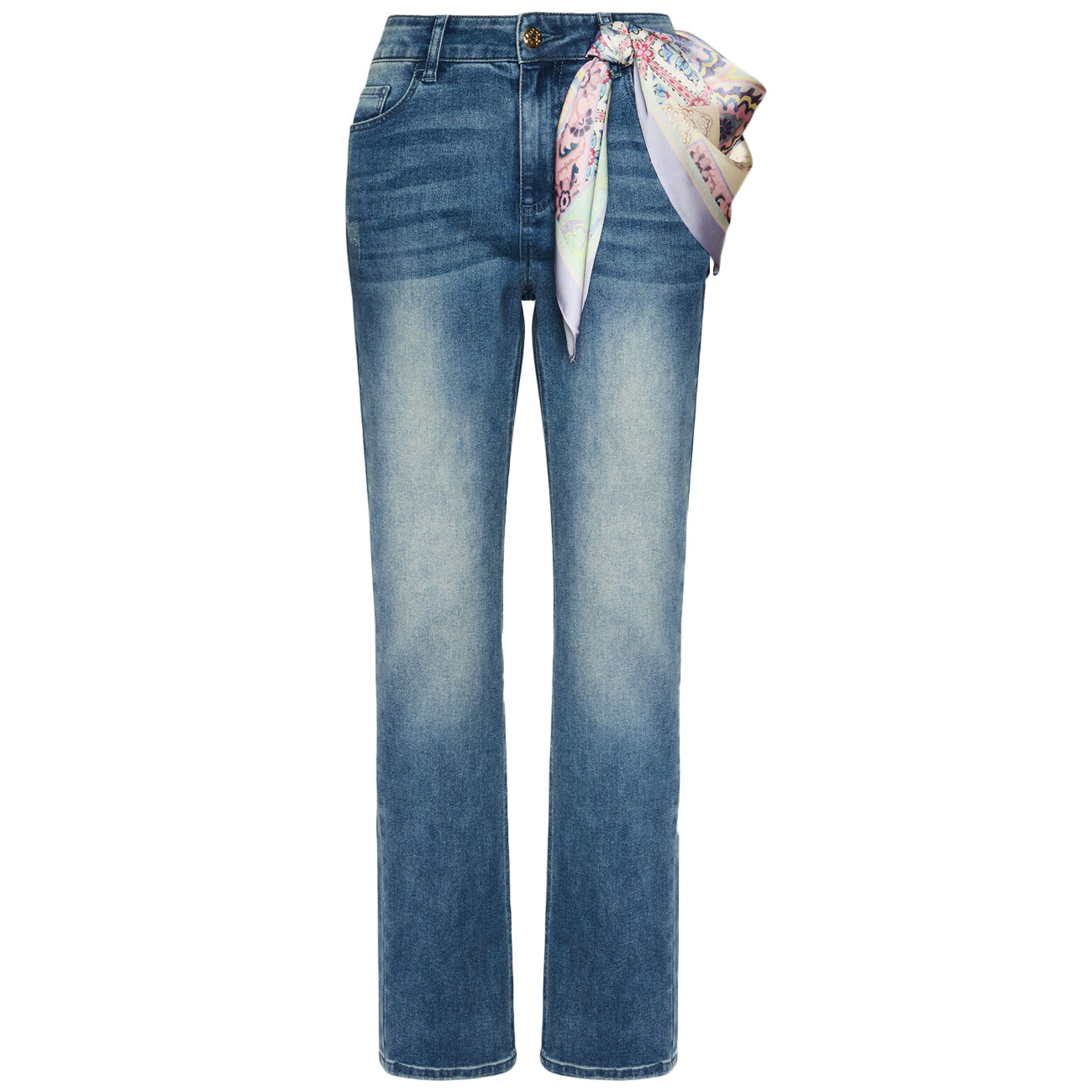 ELENA MIRO' Jeans Regular Con Foulard, "Rose" P527P000409N 024 BLU MEDIO 