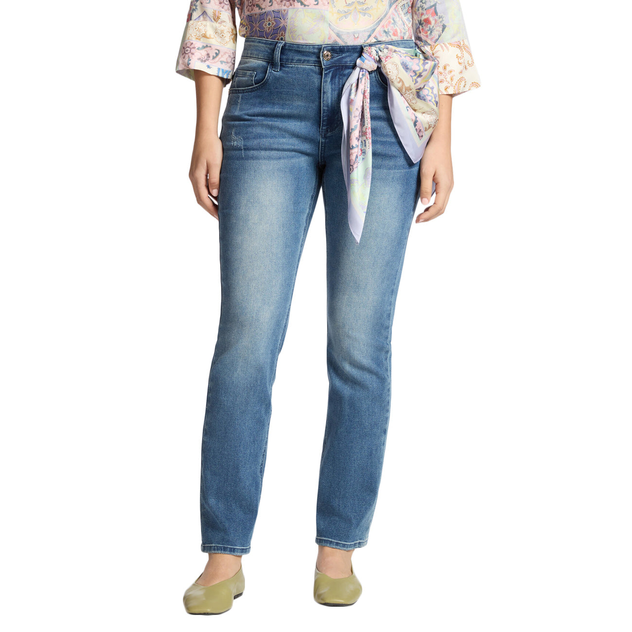 ELENA MIRO' Jeans Regular Con Foulard, "Rose" P527P000409N 024 BLU MEDIO 