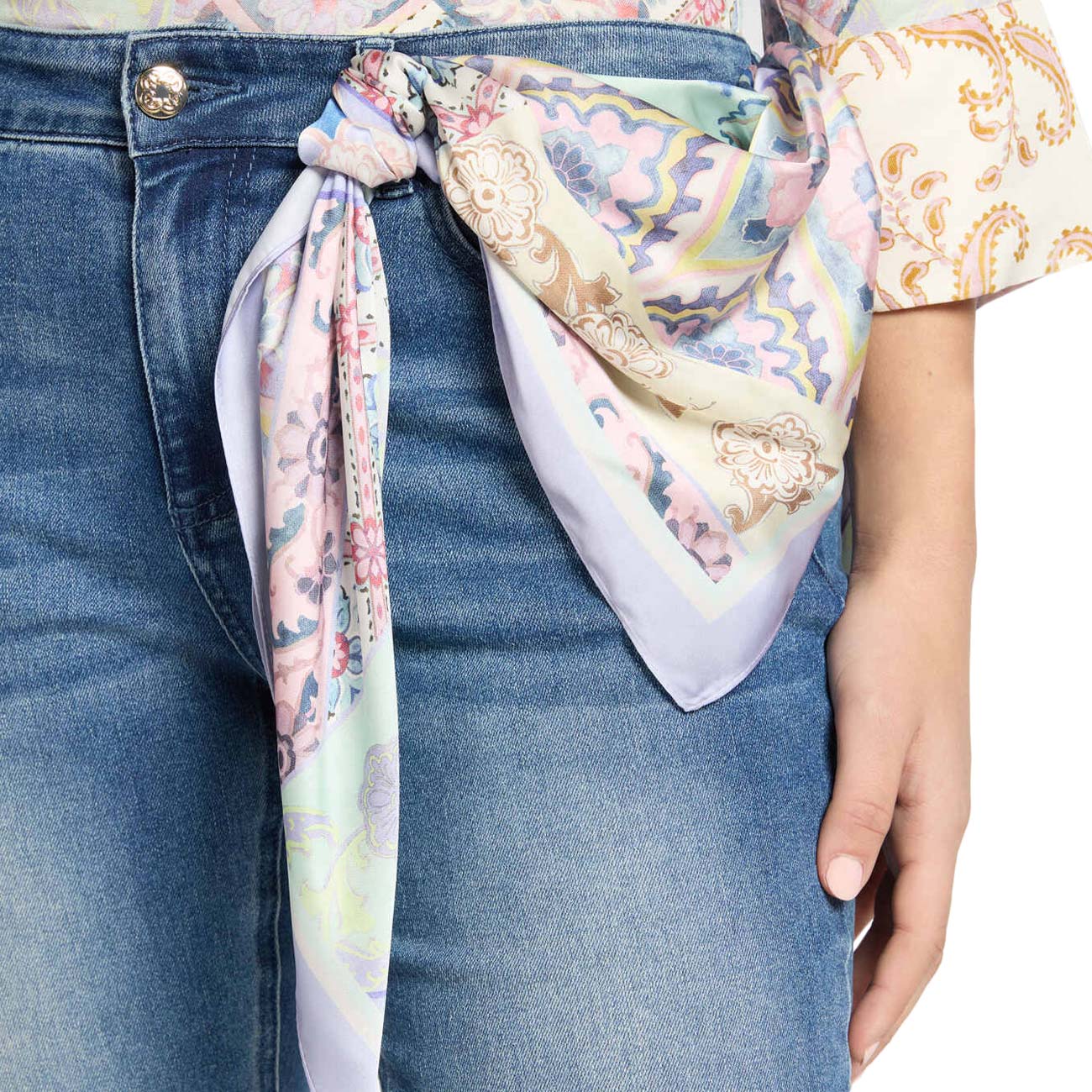 ELENA MIRO' Jeans Regular Con Foulard, "Rose" P527P000409N 024 BLU MEDIO 