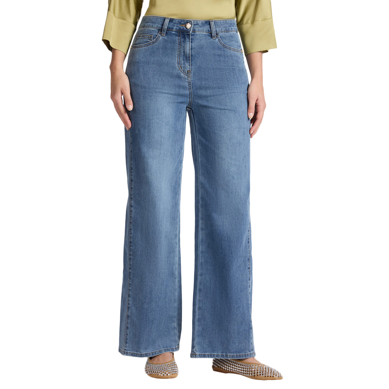 ELENA MIRO' Jeans 5 Tasche Mid Wide Leg, "Wanda" P531P000413N 024 BLU MEDIO 