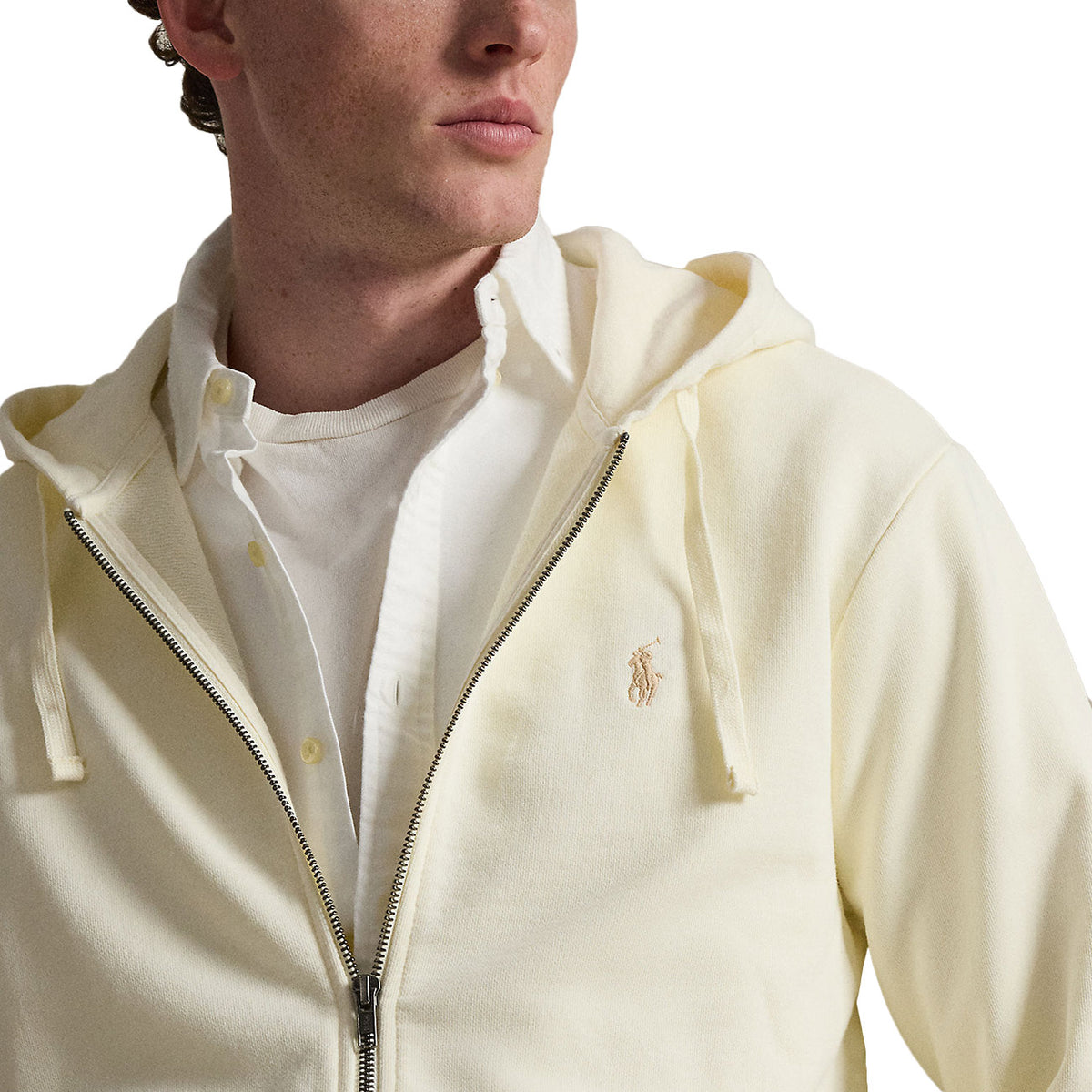 POLO RALPH LAUREN Felpa Con Cappuccio Con Zip Garzata Stone Wash 710916692 003 CLUBHOUSE CREAM 