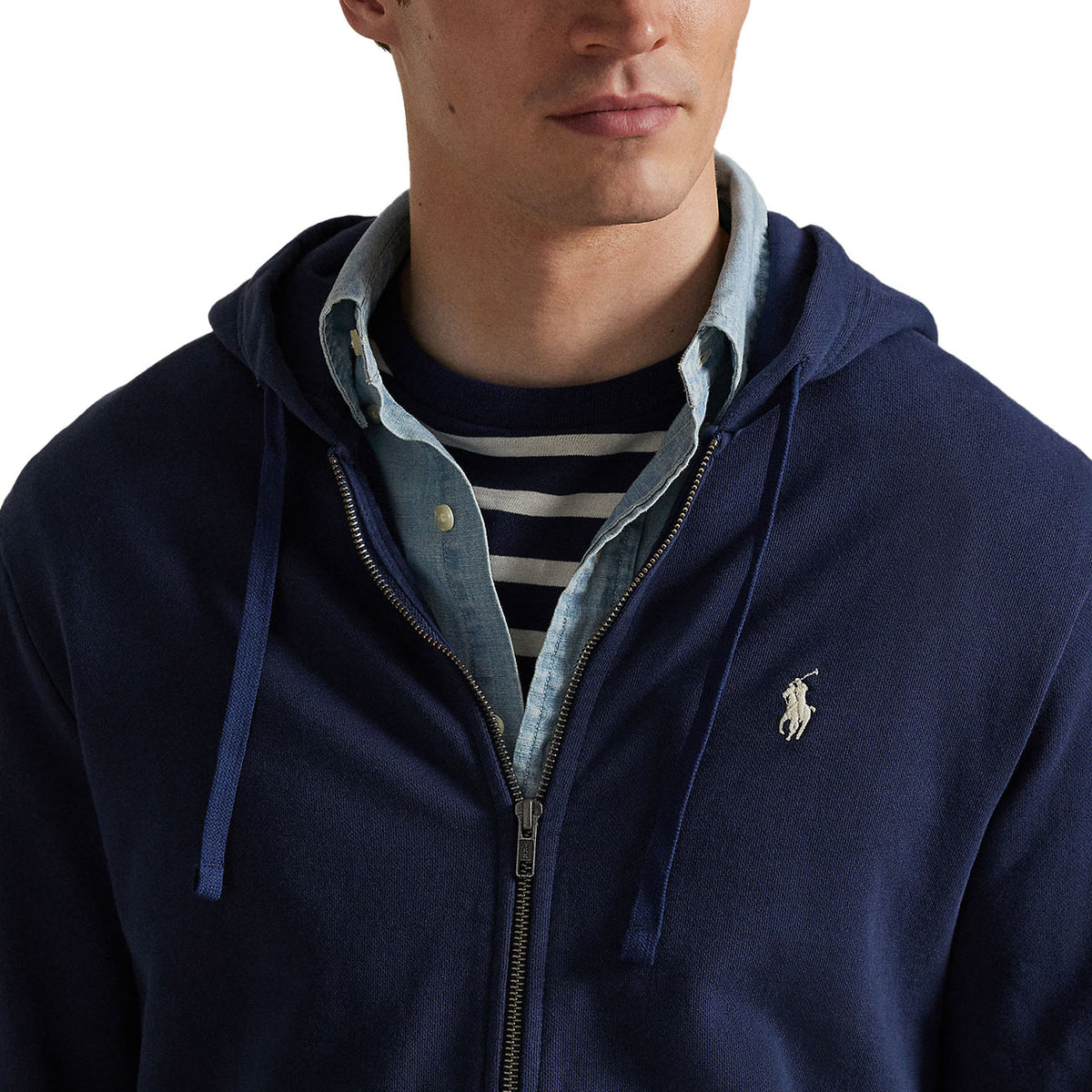 POLO RALPH LAUREN Felpa Con Cappuccio Con Zip Garzata Stone Wash 710916692 014 CRUISE NAVY 