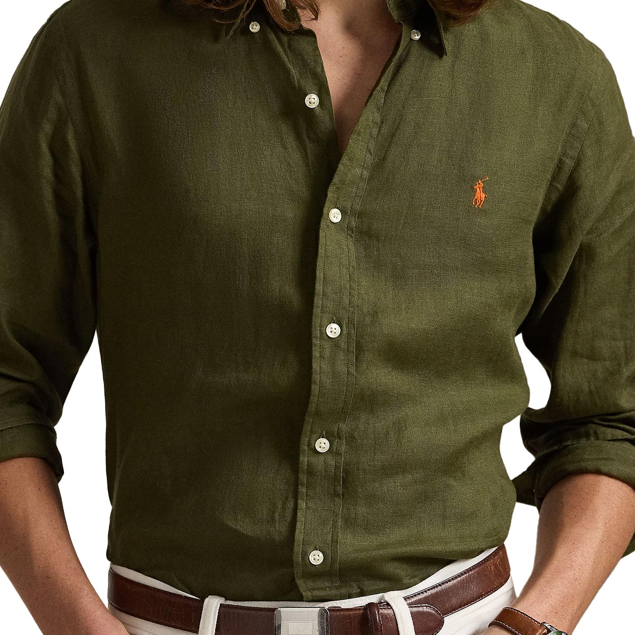 POLO RALPH LAUREN Camicia Di Lino 710966294 004 NEW OLIVE 