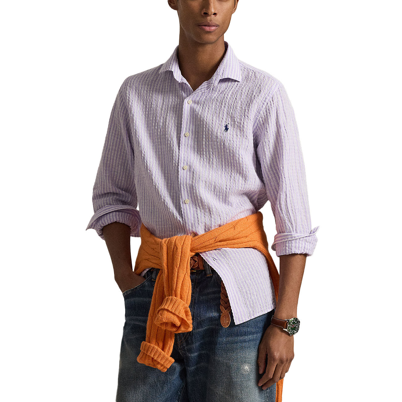 POLO RALPH LAUREN Camicia Seersucker A Righe 710B16700 003 7232C LAVENDER WHITE 