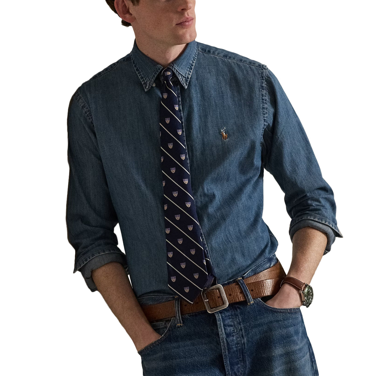 POLO RALPH LAUREN CAMICIA BOTTON DOWN CUSTOM-FIT 710792043 001 DENIM 