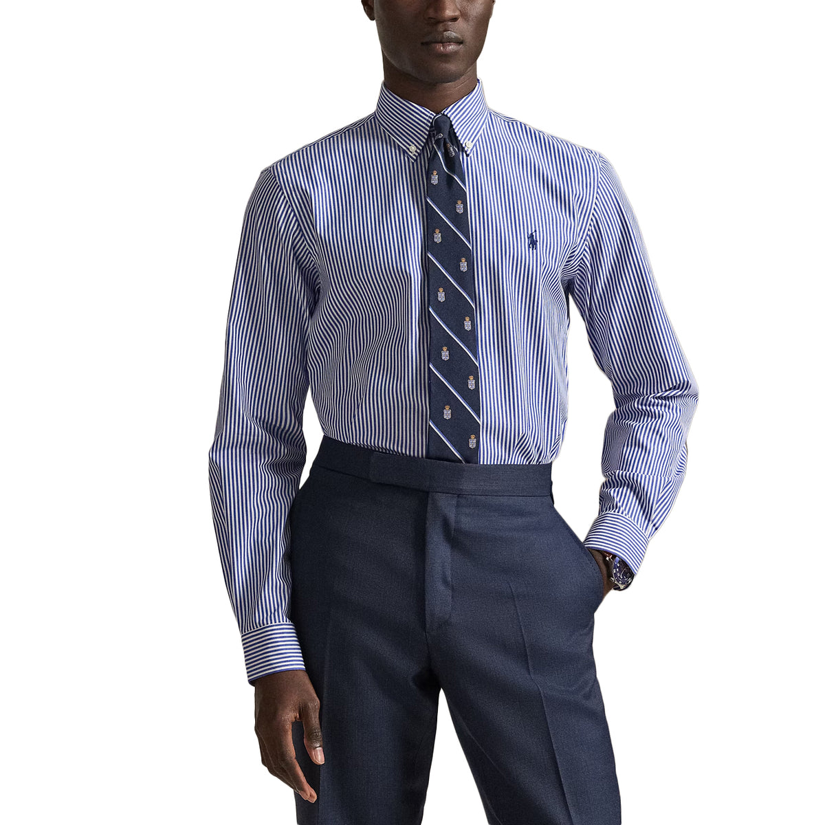 POLO RALPH LAUREN CAMICIA POPELINE STRETCH T.UNITA CUSTOM-FIT 710928255 008 BIANCO/AZZURRO 