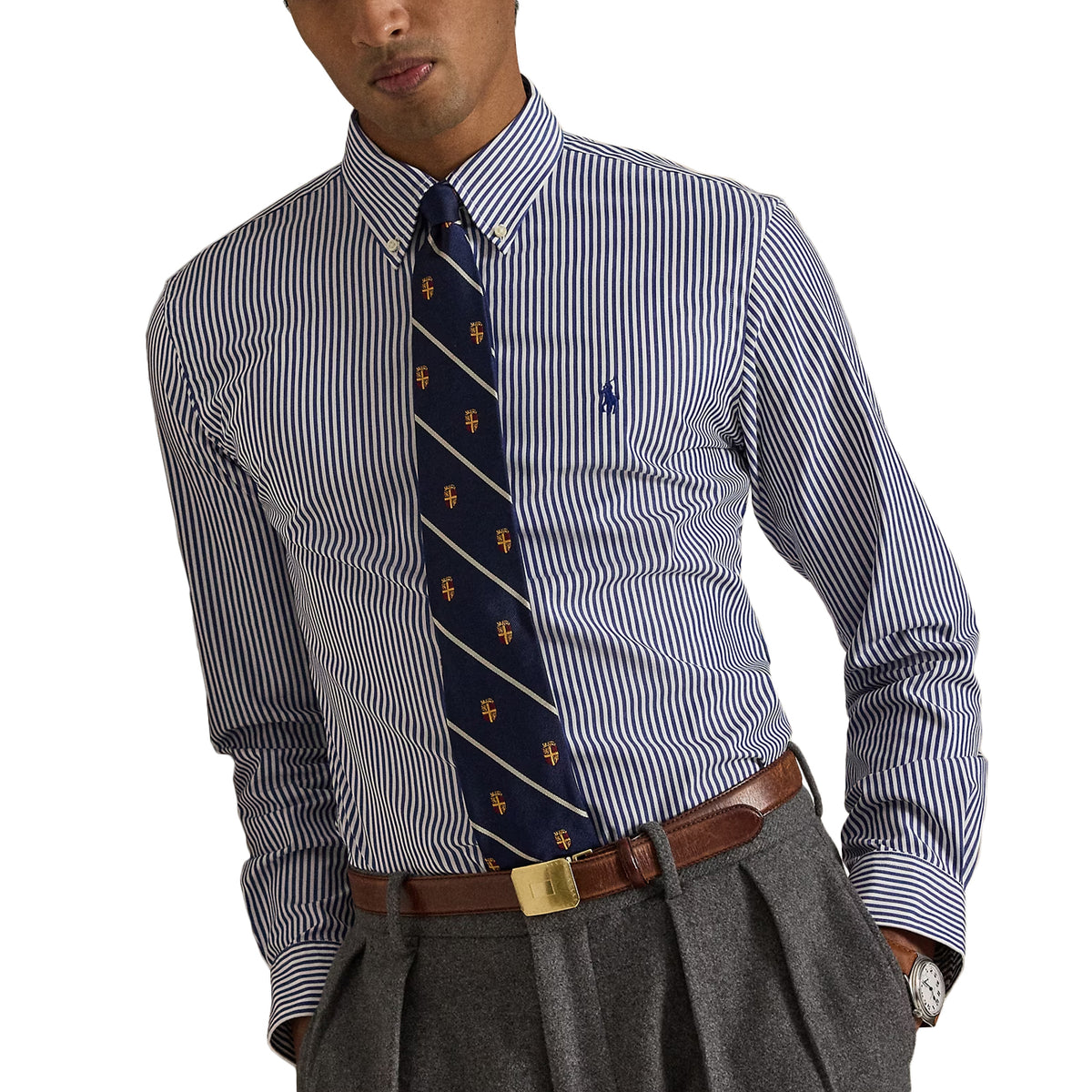 POLO RALPH LAUREN Camicia In Popeline Stretch A Righe 710929346 011 NAVY/WHITE 