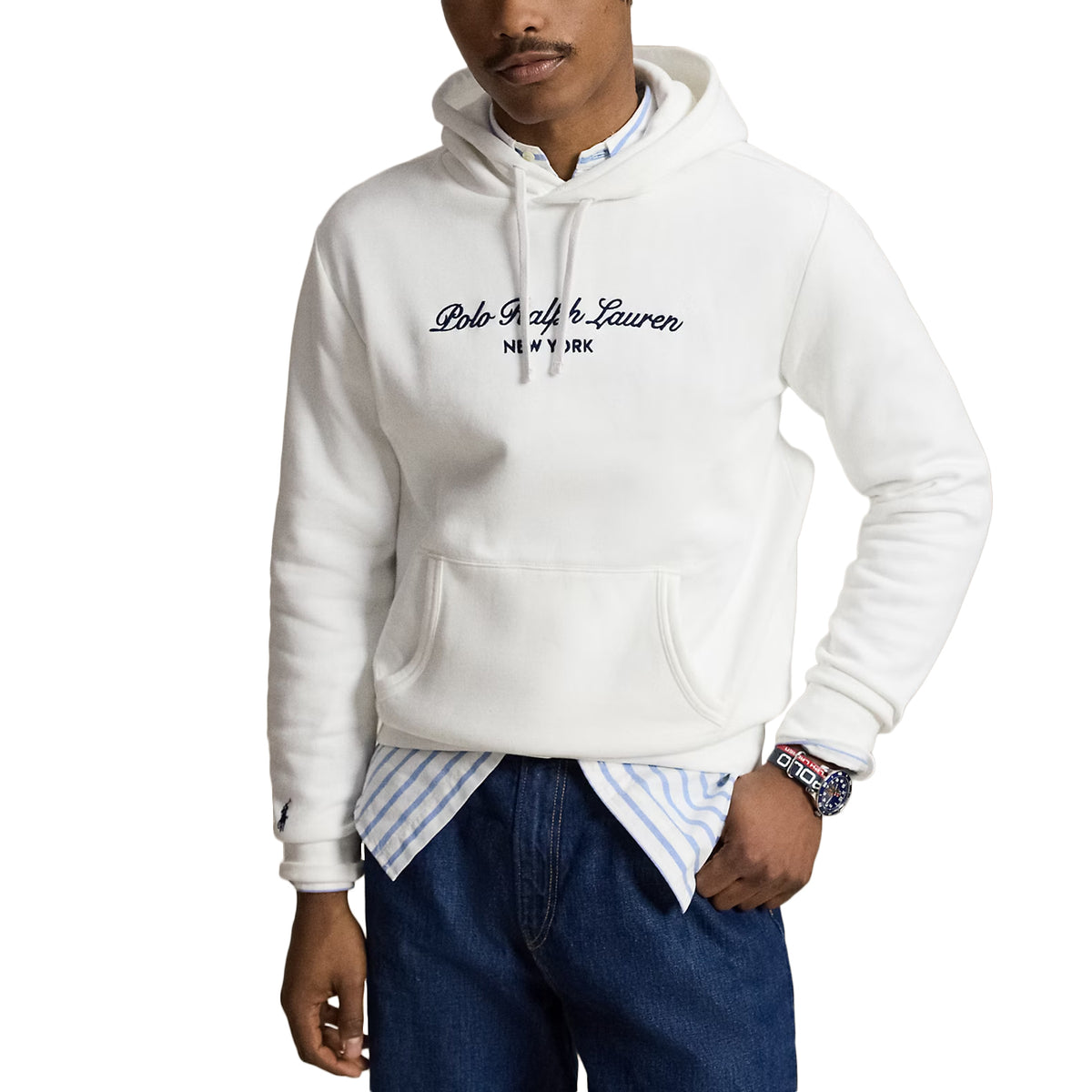 POLO RALPH LAUREN HOODIE NEW LOGO CORSIVO FELPATA 710B26089 003 WHITE 