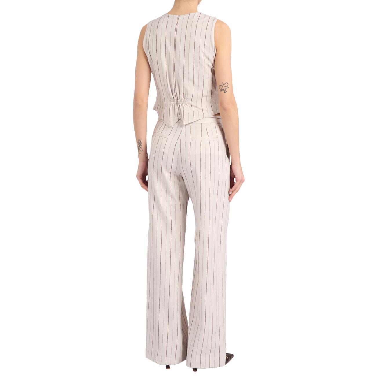 GOODMATCH Pantalone Palazzo Gessato Tessuto Circolo Jersey AP0230 G07 BEIGE PINSTRIPE 