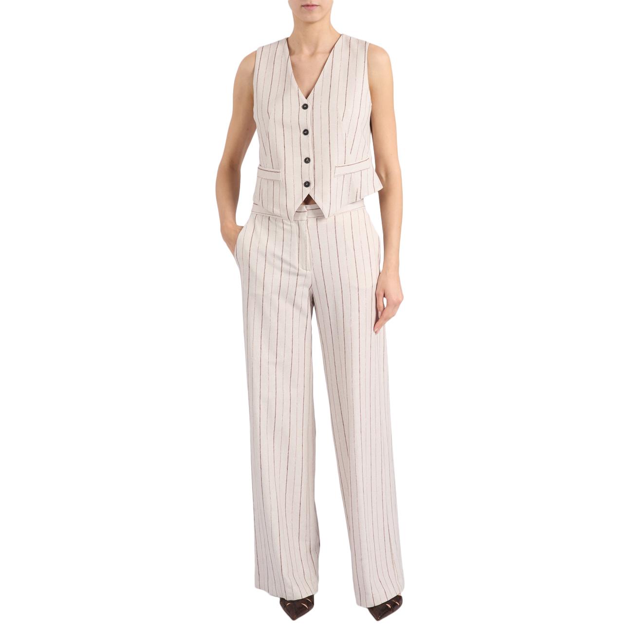 GOODMATCH Pantalone Palazzo Gessato Tessuto Circolo Jersey AP0230 G07 BEIGE PINSTRIPE 