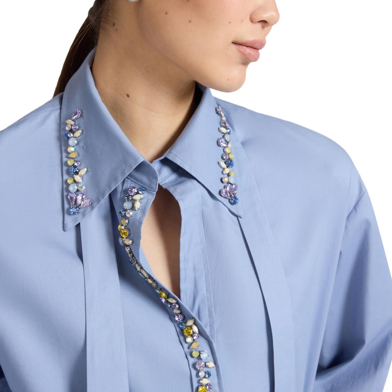 ELENA MIRO' Camicia In Popeline Con Cristalli 2040Z000020N 0F4 PERVINCA 