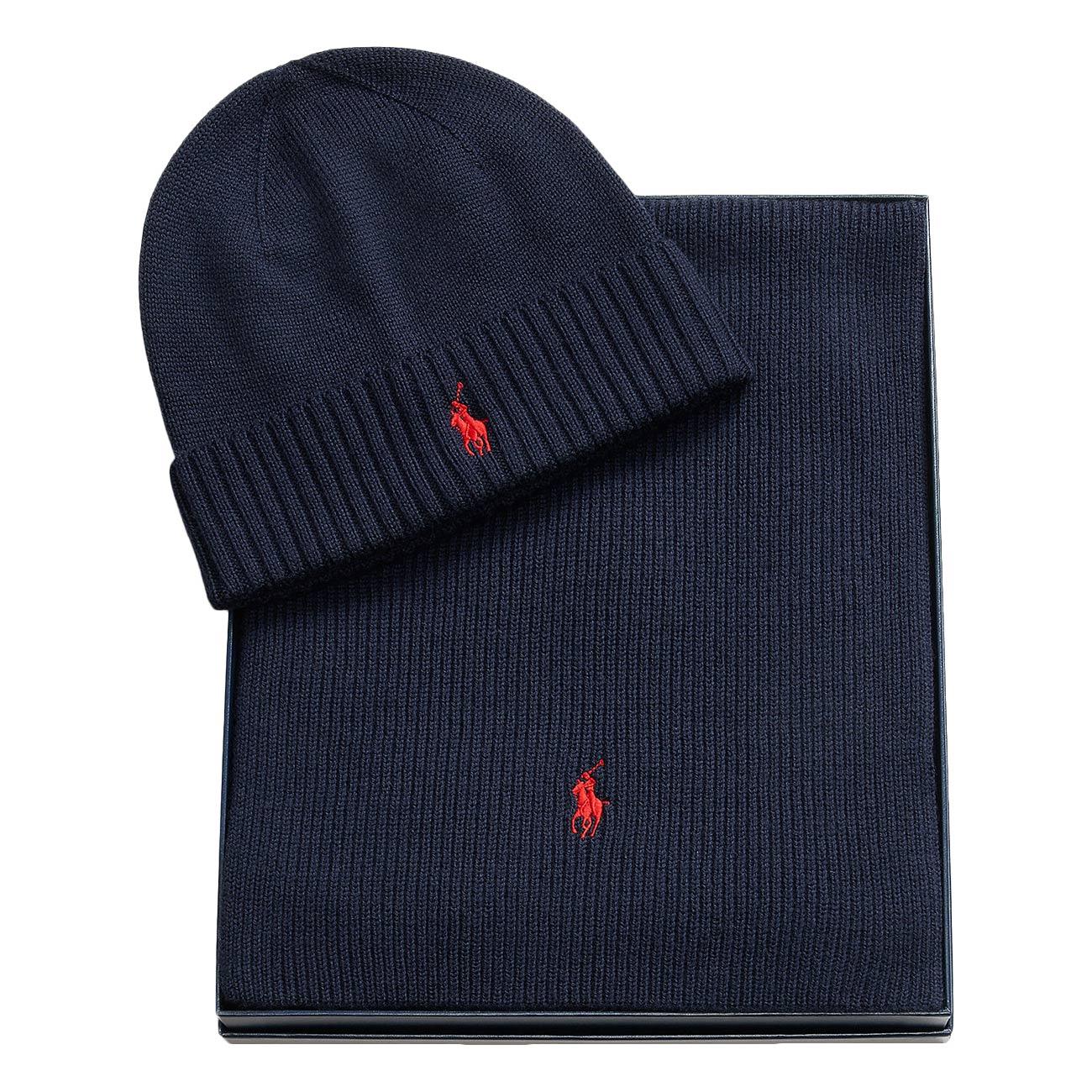 Set Regalo Berretto E Sciarpa In Lana Merino 710951146 001 HUNTER NAVY POLO RALPH LAUREN 