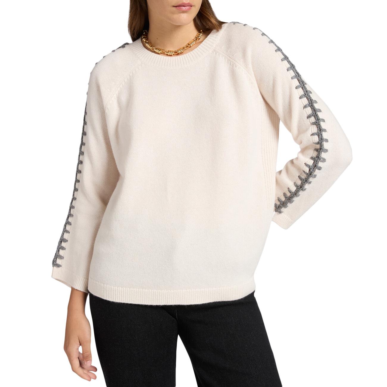 Maglia In Pura Lana Con Ricamo M434Z000562N 002 GESSO ELENA MIRO' 