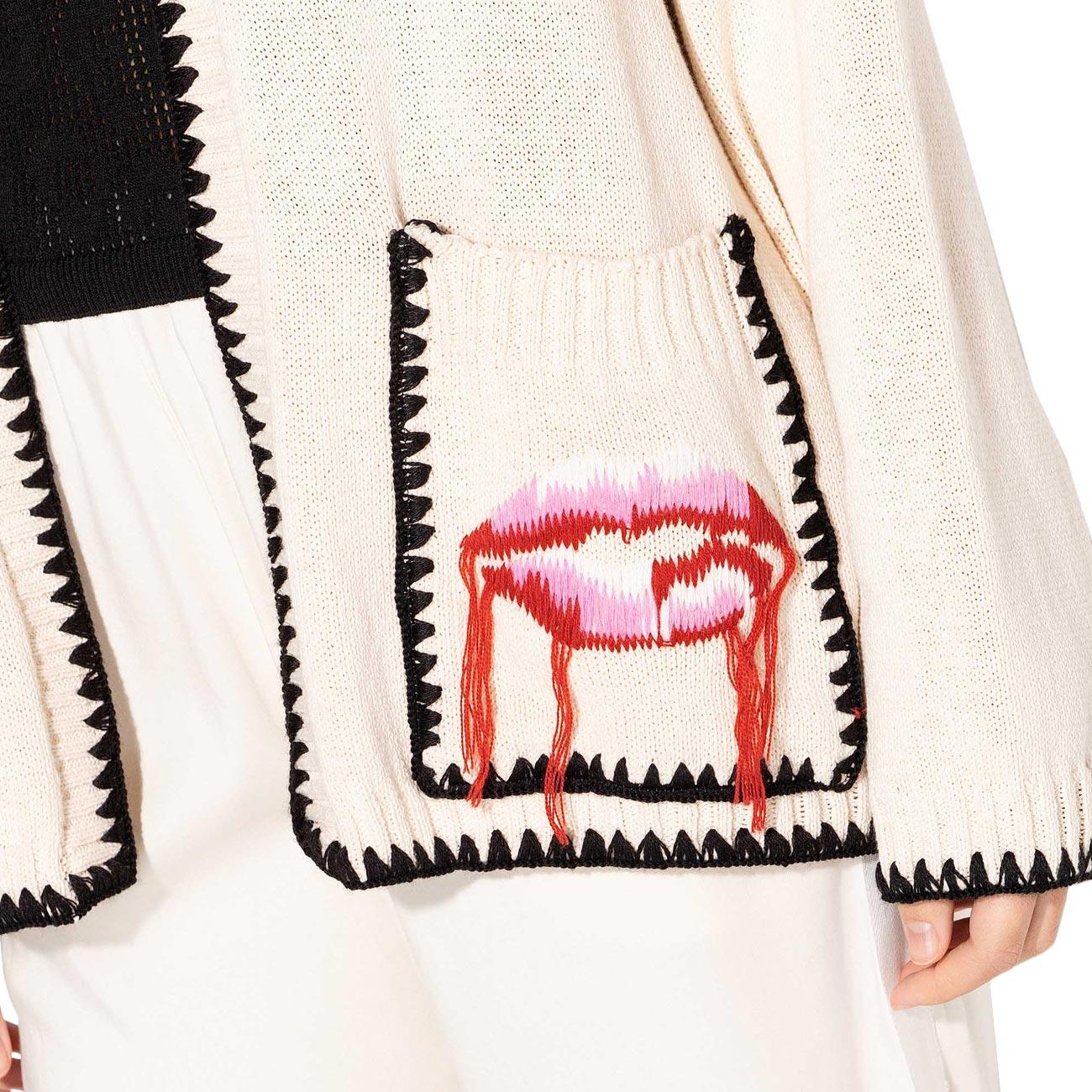 Cardigan Con Patch E Bordi A Contrasto GBKD13050 PANNA AKEP 