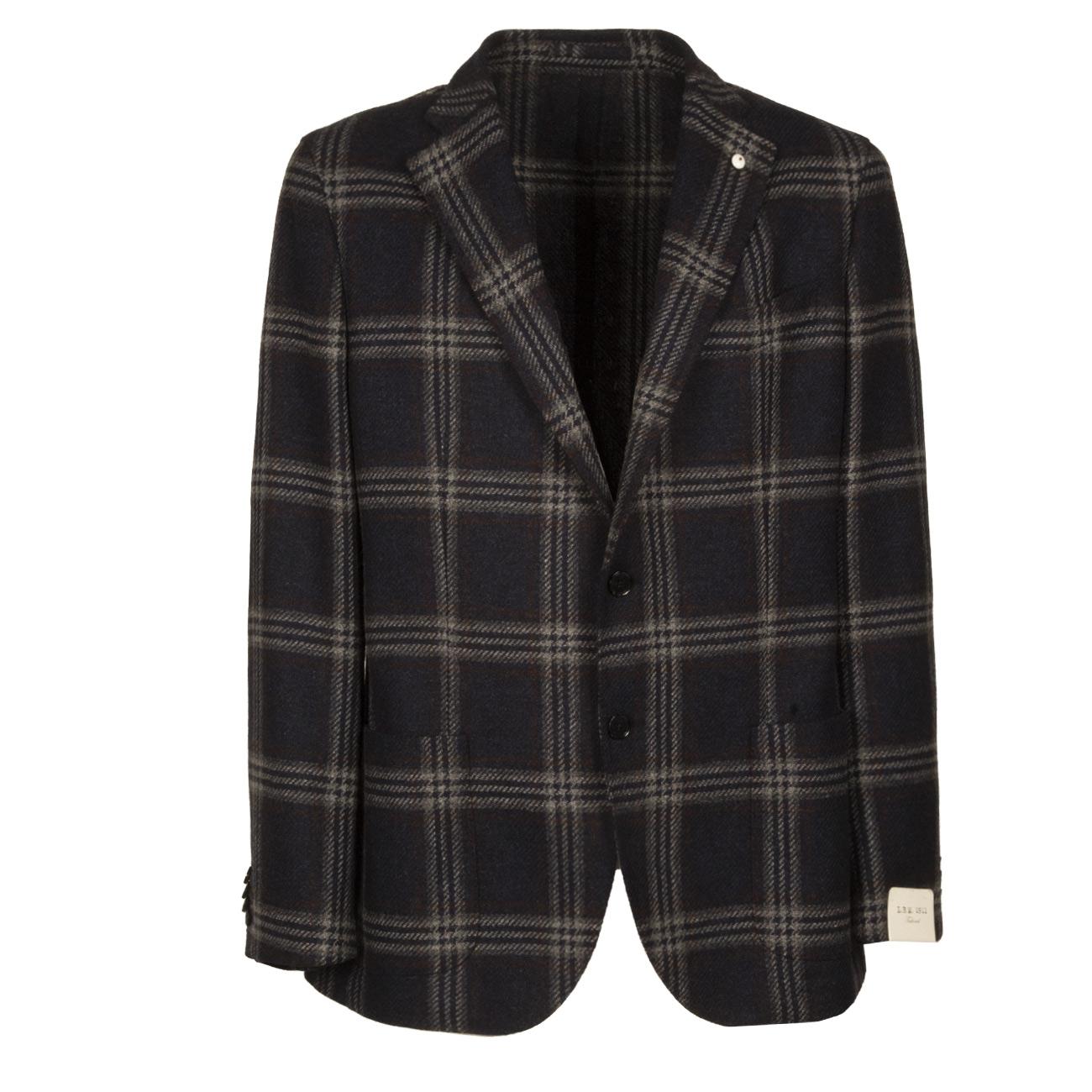 Giacca U. 2 Bott. Tasca Appl. Check Lana Shetland L.B.M 22608 2652 2 BLU/GESSO/ROSS L.B.M.1911. 